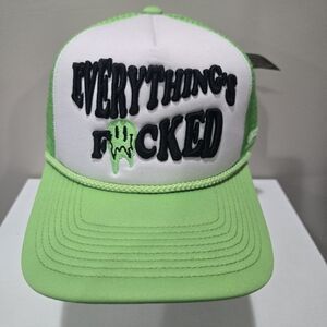 Green & White 'Everything's F*cked' Mesh Trucker Hat
